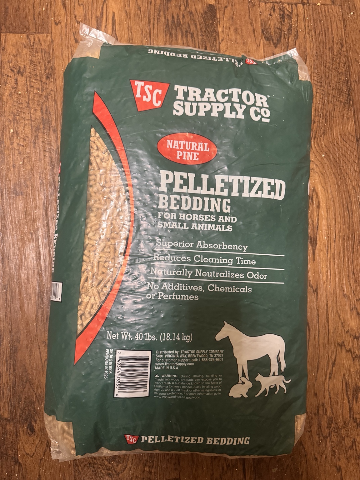 Tractor Supply Co natural pine pelletized bedding used in our cattery